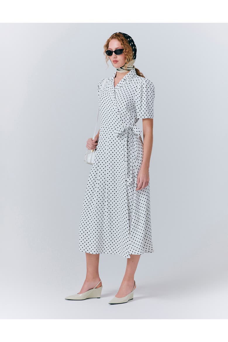 Giselle Crepe Polka Dot Wrap Dress, Alternate, color, Ivory Polka Dot