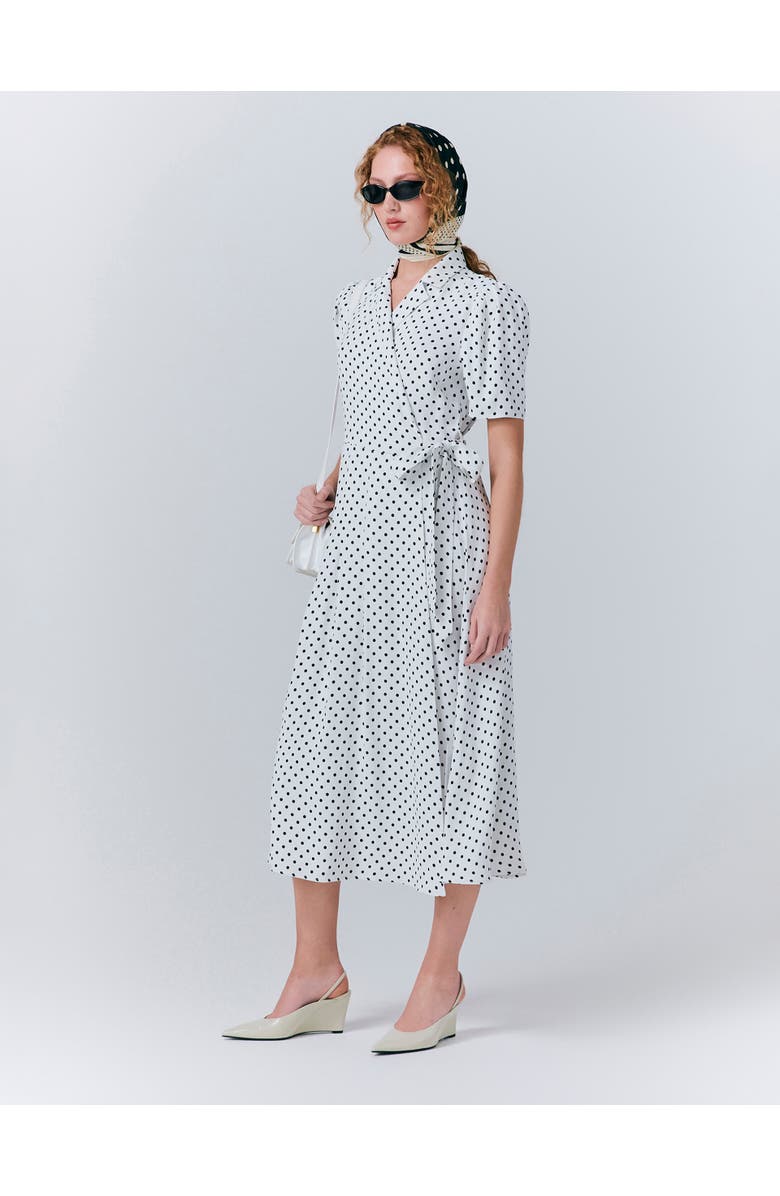 Ghost London Giselle Crepe Polka Dot Wrap Dress, Alternate, color, Ivory Polka Dot