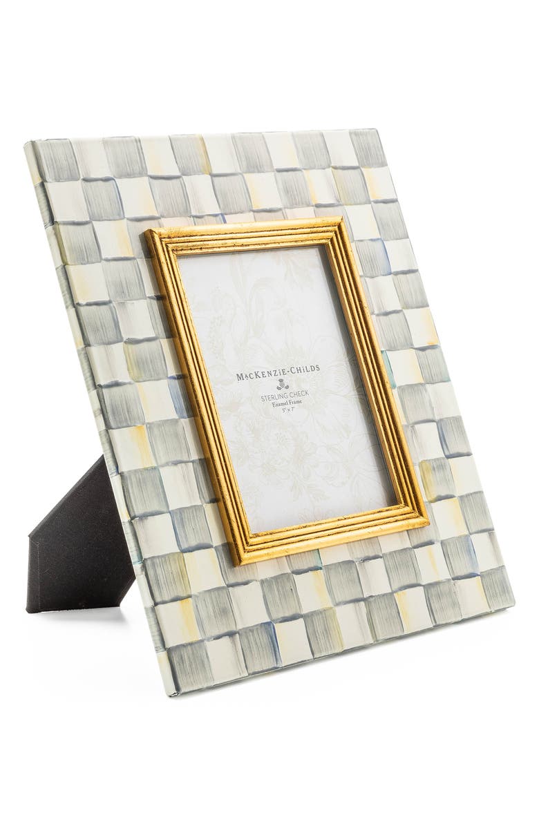 MACKENZIE CHILDS Sterling Check Enameled Steel 5 x 7-Inch Picture Frame, Alternate, color, Grey/ White
