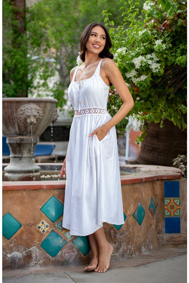 Lake Side Tie Neck Midi Cover-Up Dress, Alternate, color, WHITE