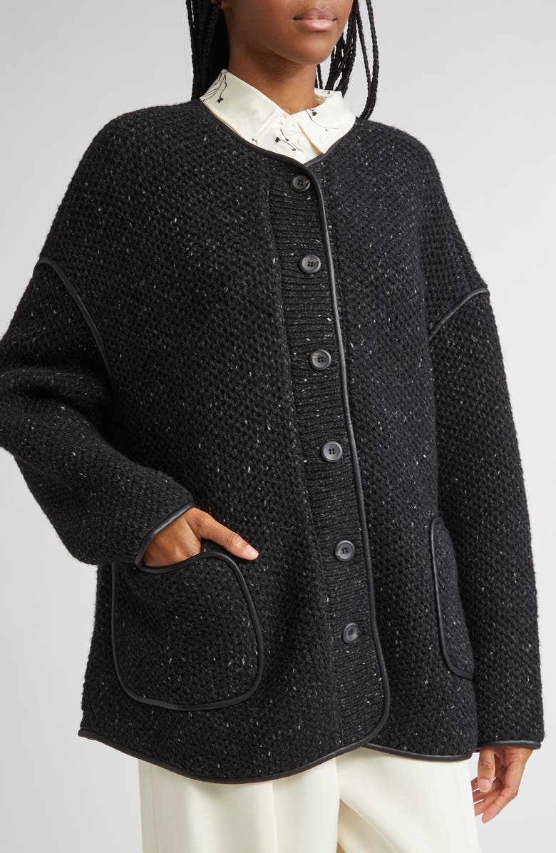 Altuzarra Medrano Oversize Merino Wool Blend Knit Jacket, Alternate, color, Black