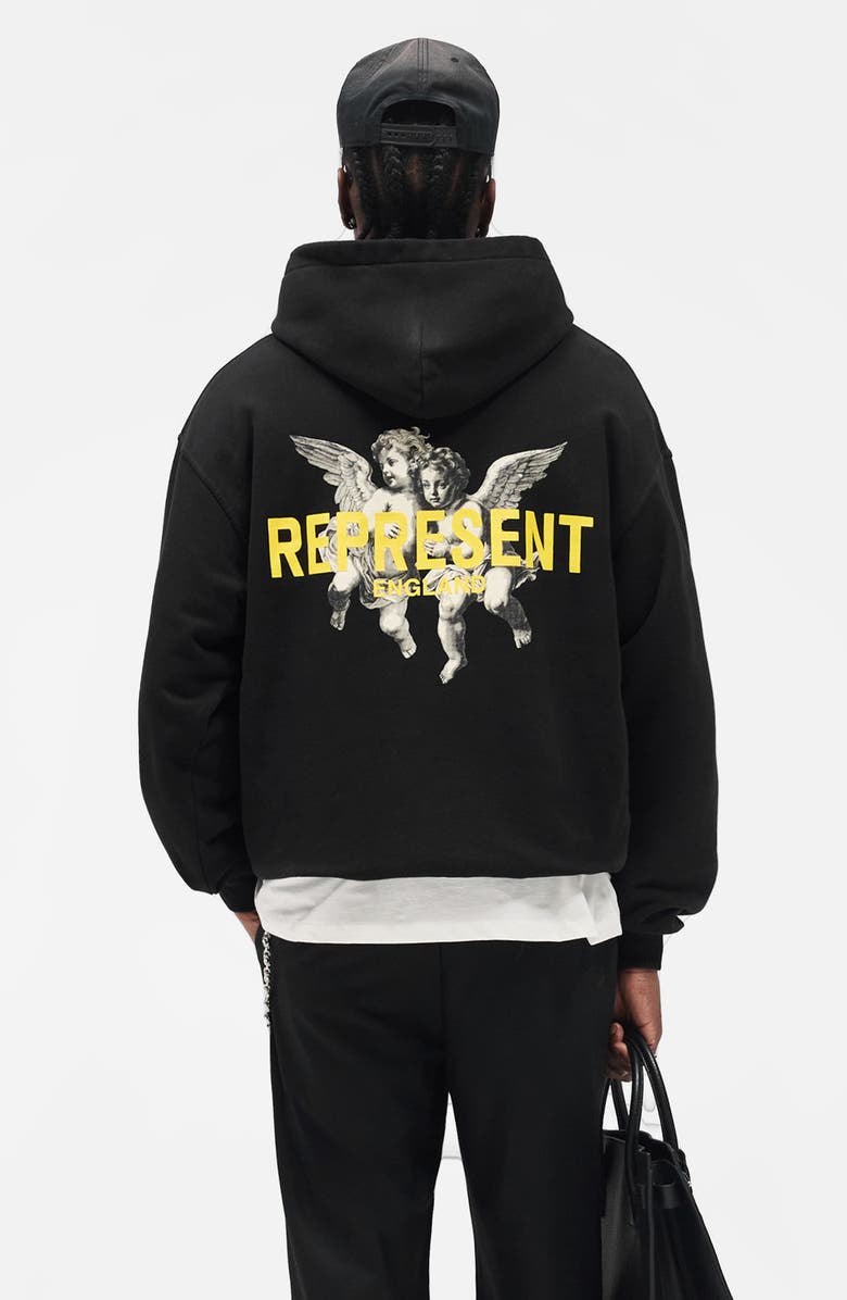 Represent Legacy Cherubs Cotton Graphic Hoodie, Alternate, color, Jet Black