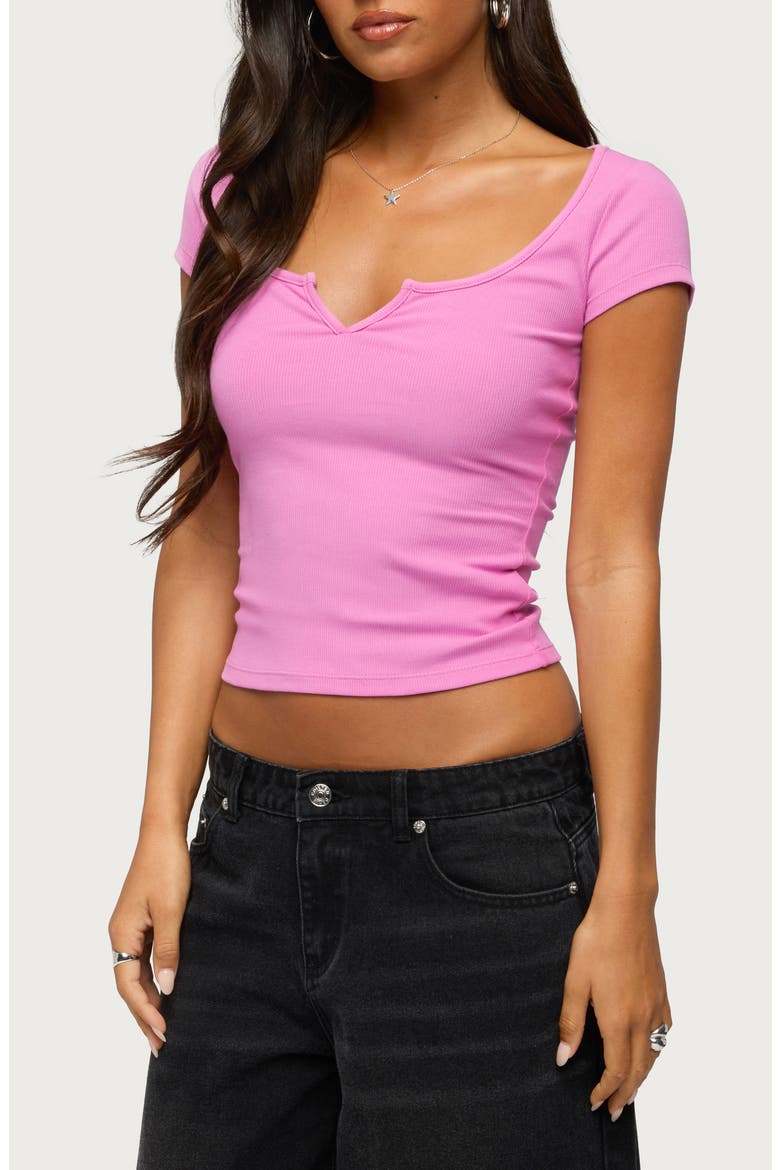 Jeanna Notched Scoop Neck T-Shirt, Alternate, color, PINK