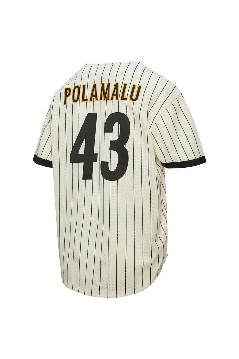 Men's Mitchell & Ness Troy Polamalu Cream Pittsburgh Steelers Name & Number Mesh Button-Up Baseball Jersey, Alternate, color, Cream