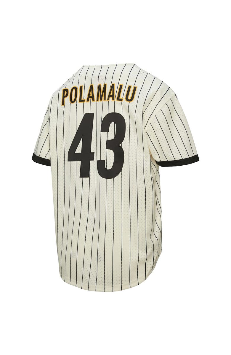 Mitchell & Ness Men's Mitchell & Ness Troy Polamalu Cream Pittsburgh Steelers Name & Number Mesh Button-Up Baseball Jersey, Alternate, color, Cream