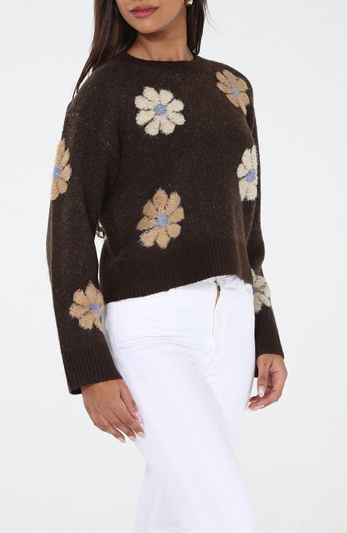 Rain And Rose Floral Appliqué Sweater In Brown