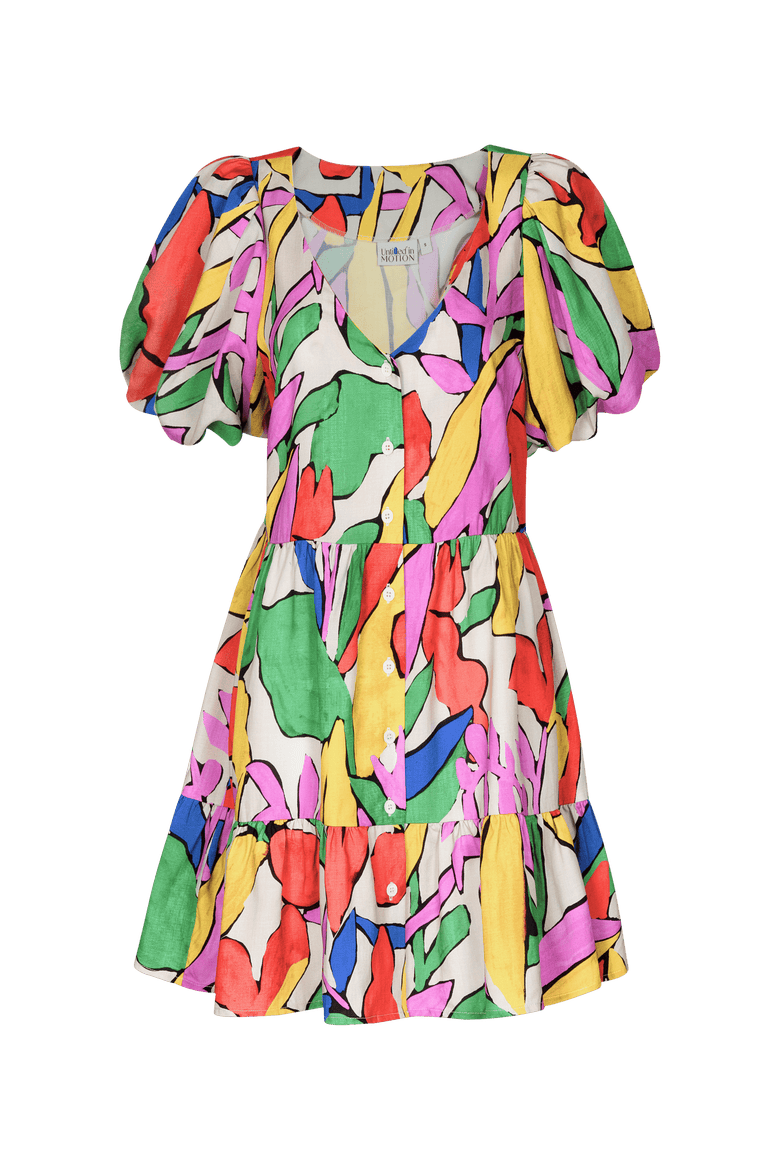 Lulani Puff-Sleeve Floral Mini Dress, Main, color, Solas