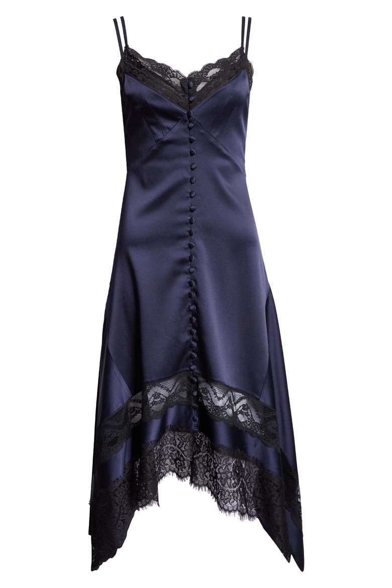 Lace Trim Handkerchief Hem Midi Dress, Alternate, color, MIDNIGHT