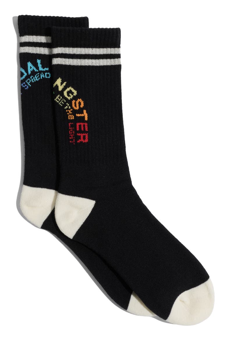 Rainbow Crew Socks, Main, color, BLACK