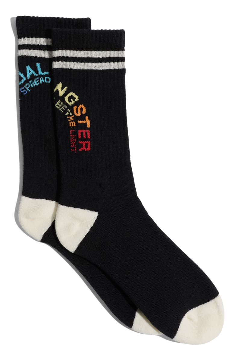Spiritual Gangster Rainbow Crew Socks, Main, color, Black