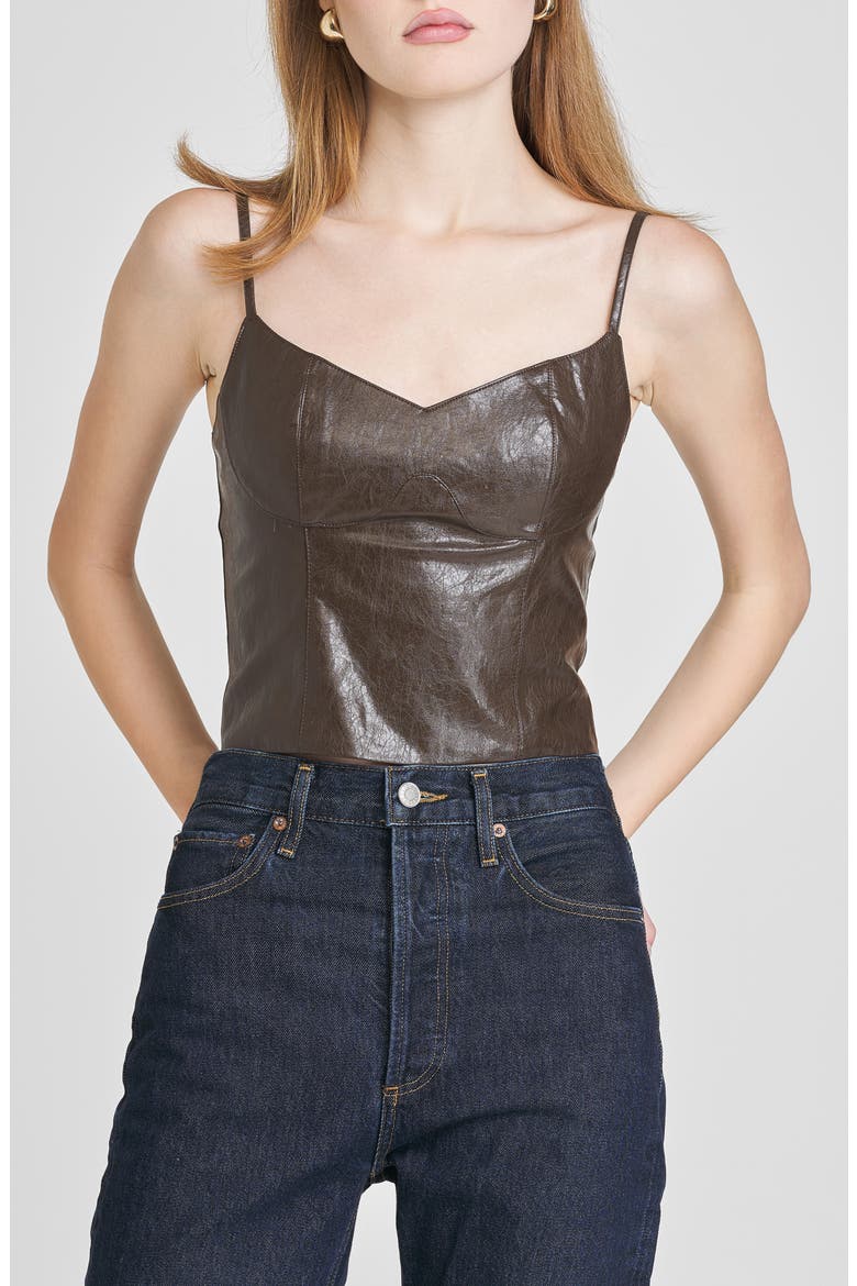 Estella Faux Leather Camisole, Main, color, CHOCOLATE