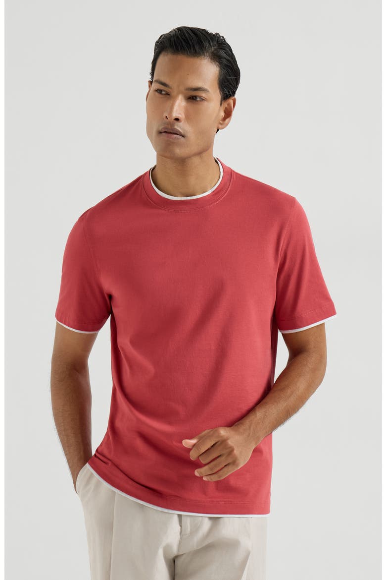 T-shirt with faux-layering, Main, color, Strawberry
