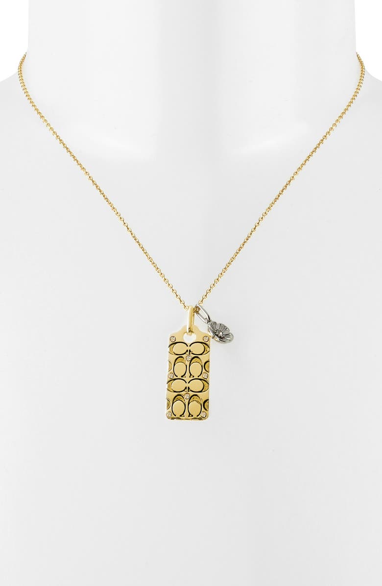 COACH Logo Quilt Dogtag Pendant Necklace, Alternate, color, Golden Shadow/ Gold