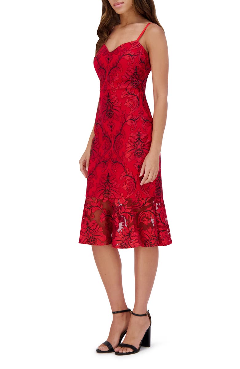 Siena Embroidered Mesh Mid Dress, Alternate, color, Red/ Black