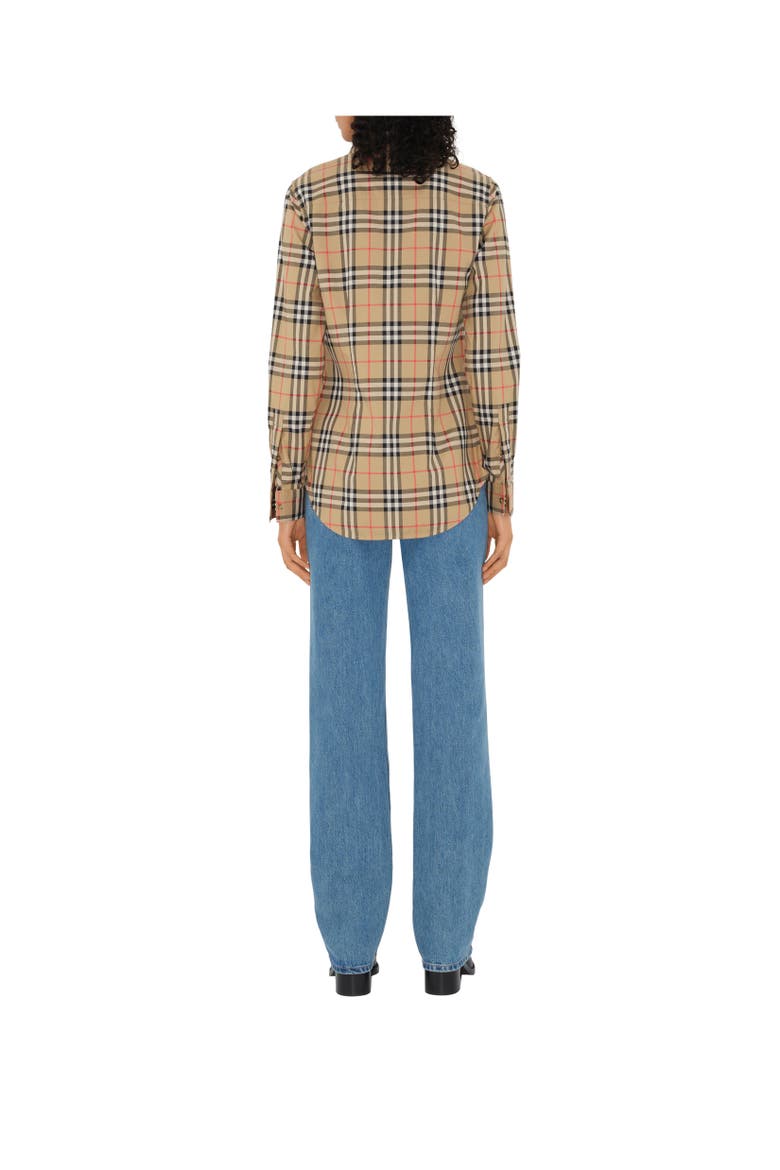 Check Stretch Cotton Shirt, Alternate, color, Archive beige