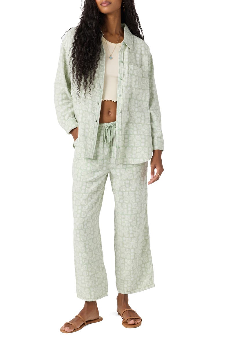 Leni Geo Print Oversize Crinkle Button-Up Shirt, Alternate, color, SEAFOAM