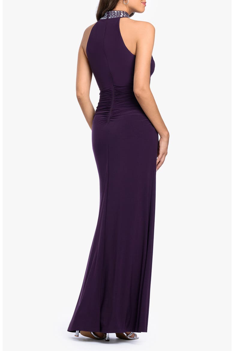 Beaded Mock Neck Column Gown, Alternate, color, PLUM/ SILVER