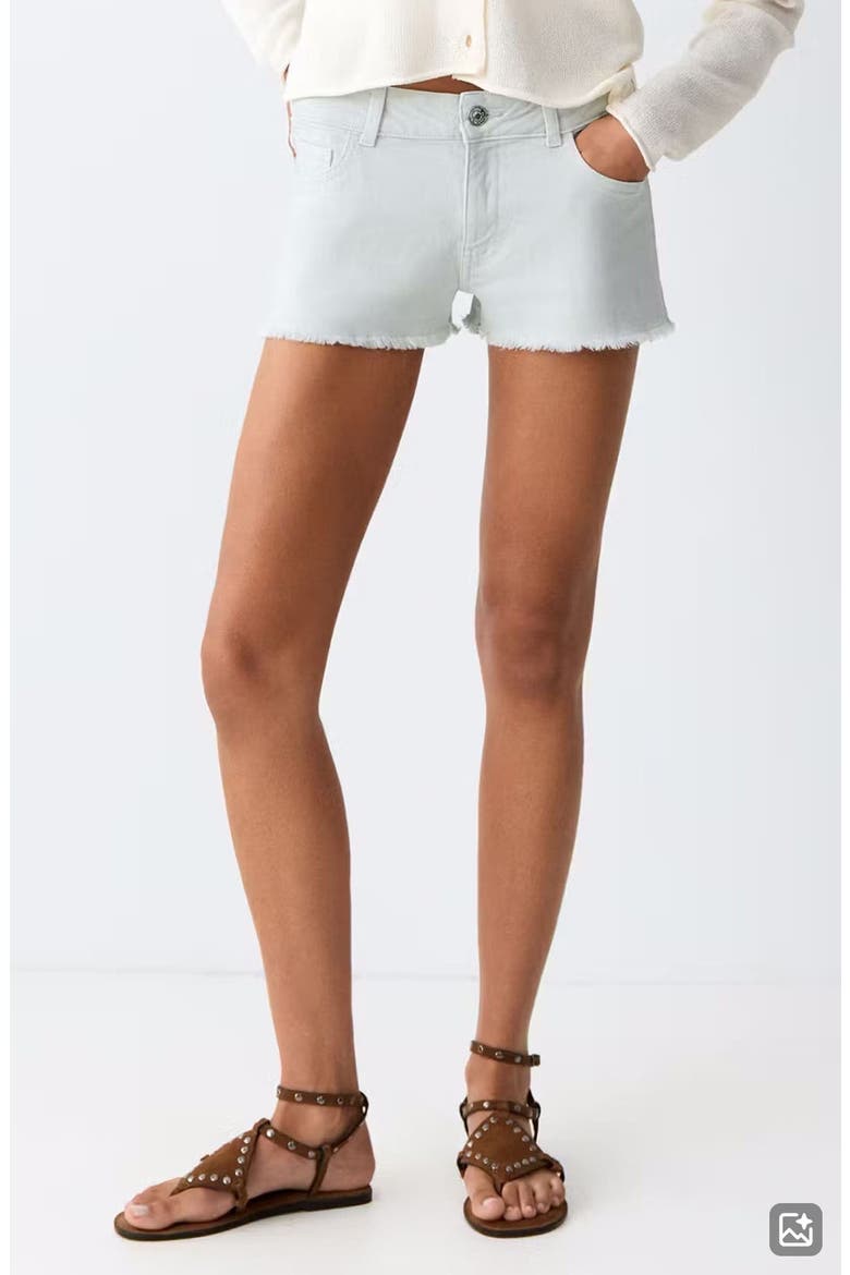 Reversible Waistband Denim Mini Shorts, Main, color, BLUE
