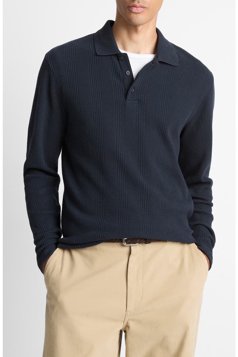 Variegated Texture Long Sleeve Polo, Main, color, COASTAL