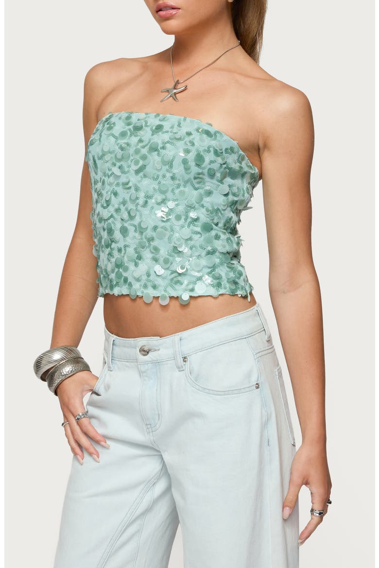 Brynn Paillette Strapless Crop Top, Alternate, color, SAGE
