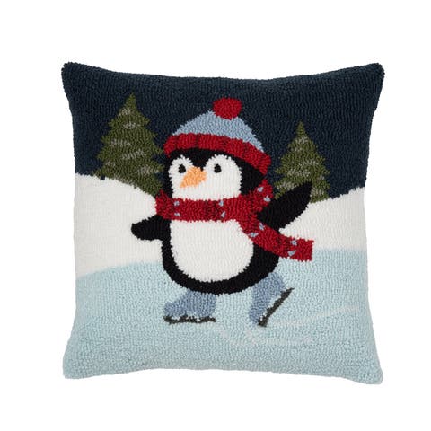 Ice Skating Penguin Christmas Throw Pillow, 18" x 18"