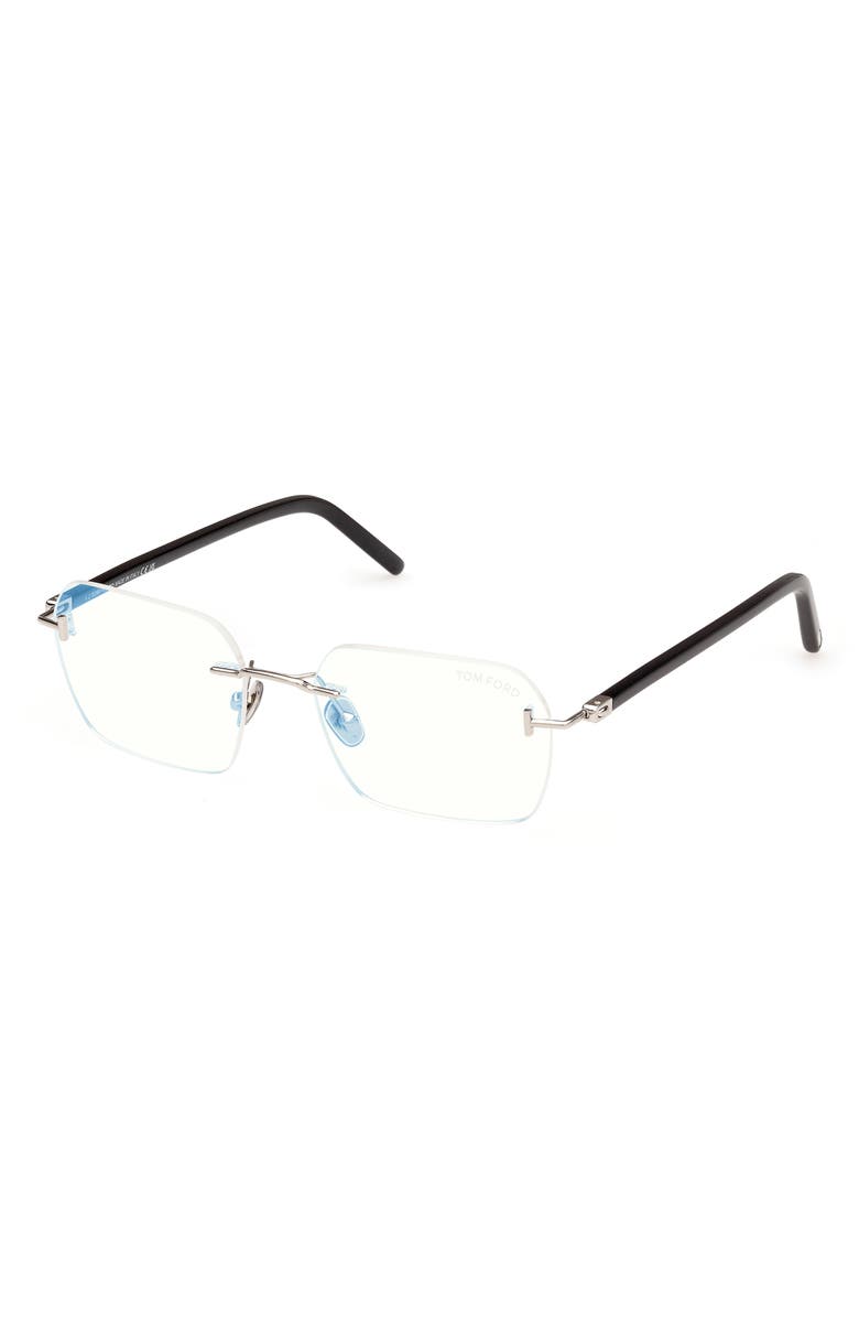 TOM FORD 54mm Rectangular Blue Light Blocking Optical Glasses, Alternate, color, Palladium Black / T Logo