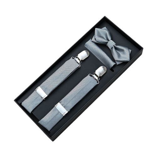 Moustache Crosshatch Suspender Set In Silver