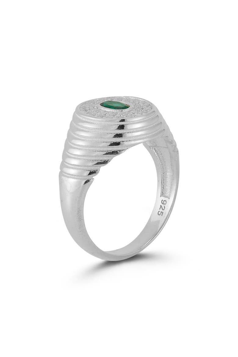 14k Gold Over Silver Cubic Zirconia Signet Ring, Alternate, color, SILVER GREEN