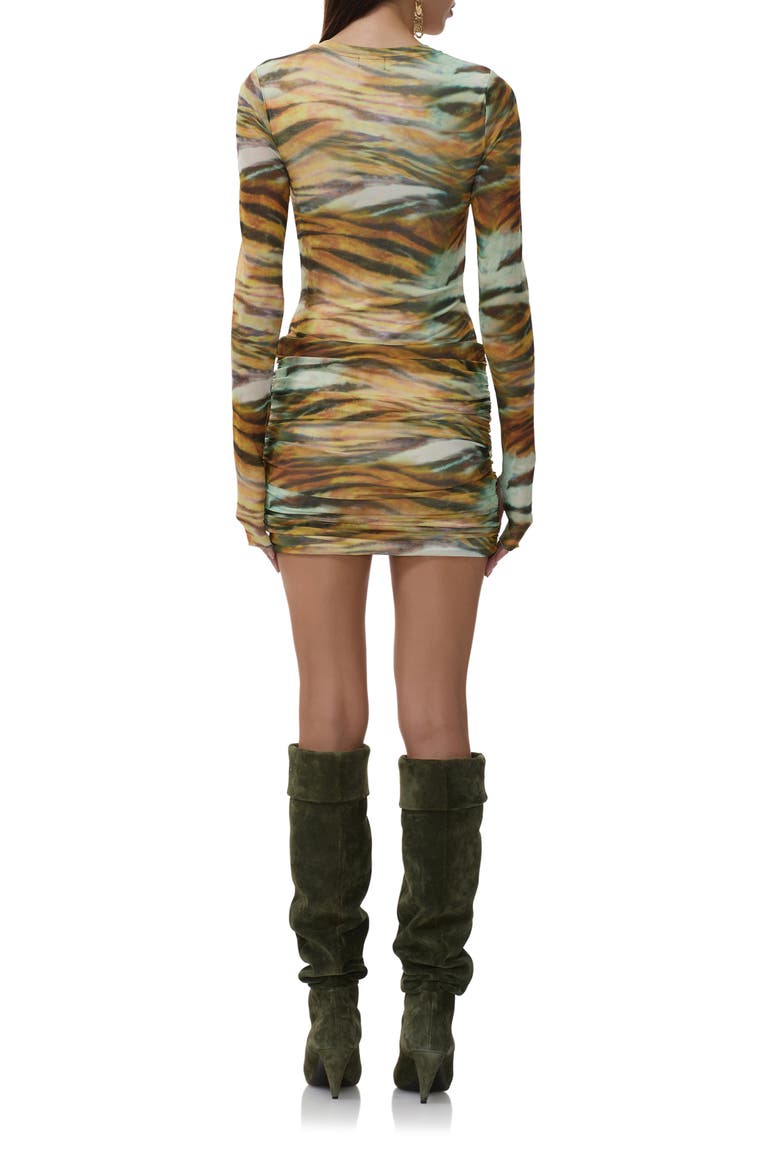 Mirza Abstract Print Long Sleeve Mesh Minidress, Alternate, color, CITRON TIGER