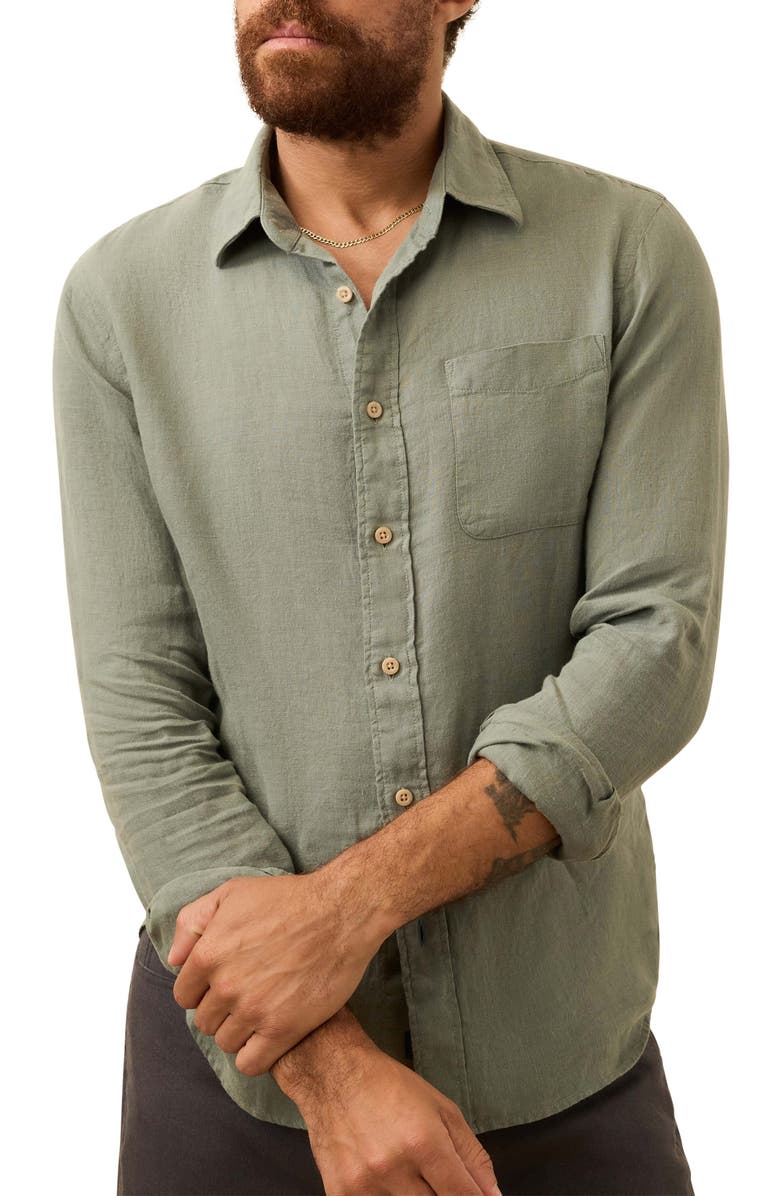 Faherty Laguna Linen Button-Up Shirt, Main, color, Valley Sage
