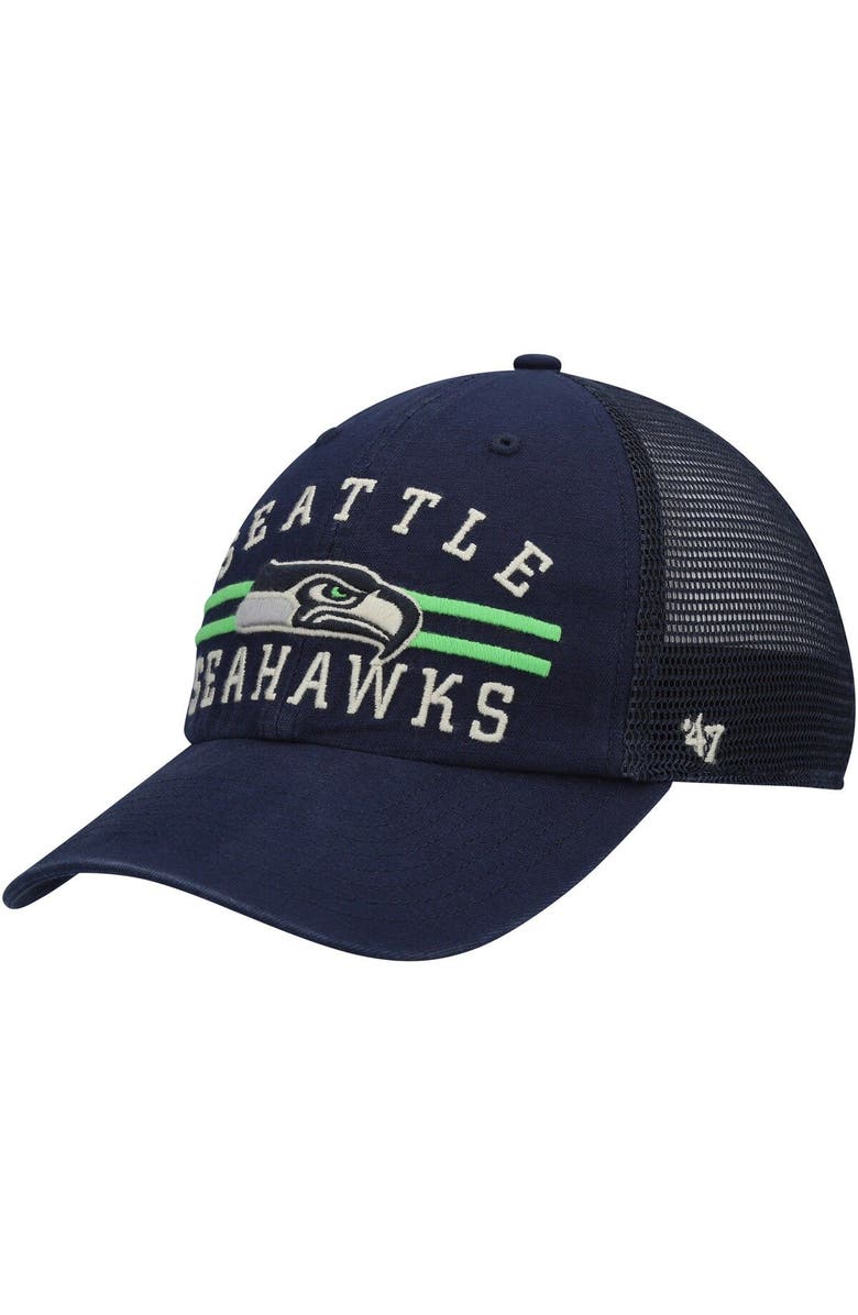 '47 Men's '47 College Navy Seattle Seahawks Highpoint Trucker Clean Up Snapback Hat, Main, color,