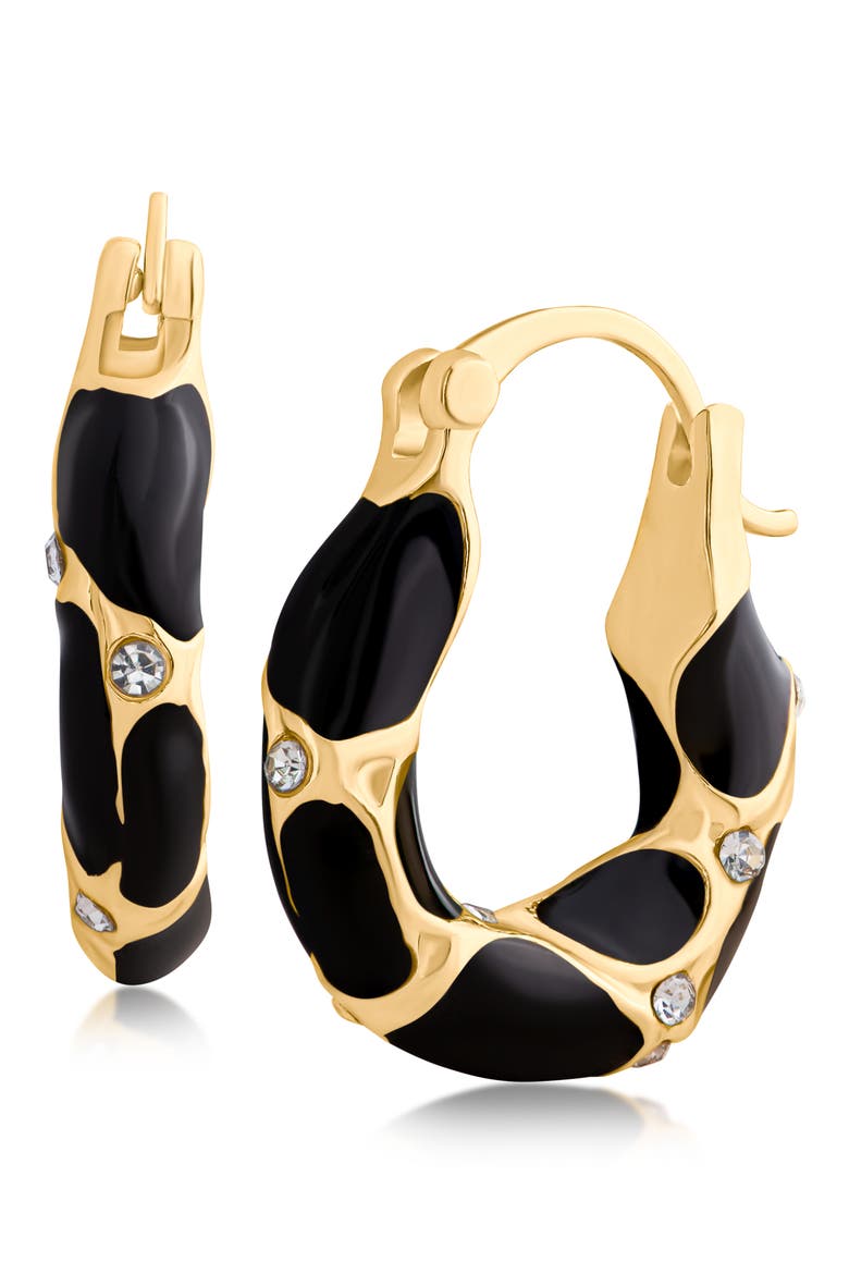 Enamel Cheetah Hoop Earrings (Nordstrom Exclusive), Main, color, BLACK/ GOLD