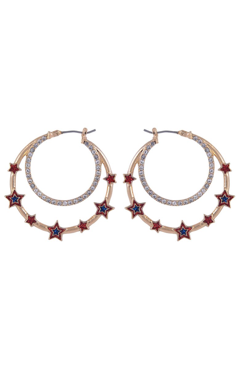 Hallmark Double Stone Hoop Earrings with Red and Blue Star Accents, Alternate, color, Red