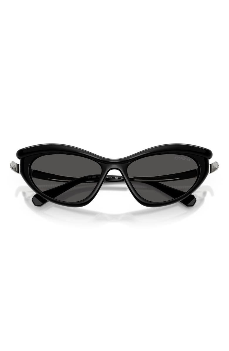 Swarovski 56mm Cat Eye Sunglasses, Alternate, color, Black / Dark Grey