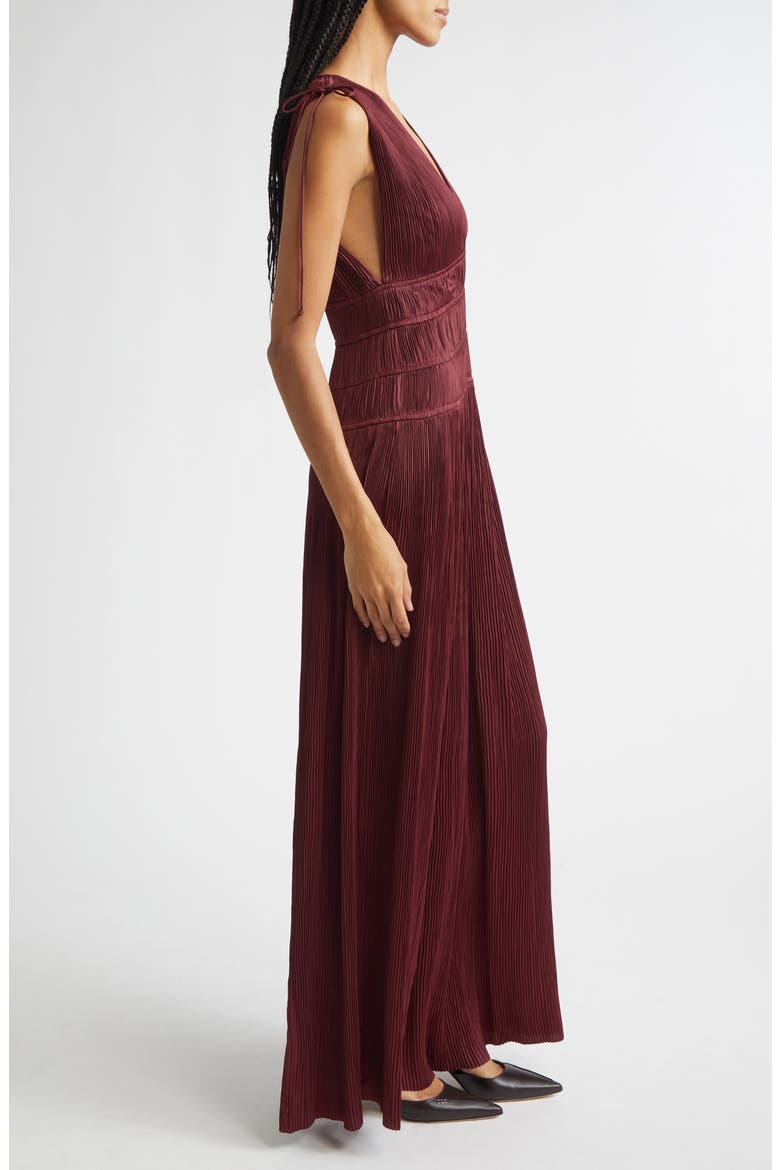 Tasneem Plissé Plunge Neck Gown, Alternate, color, CLARET