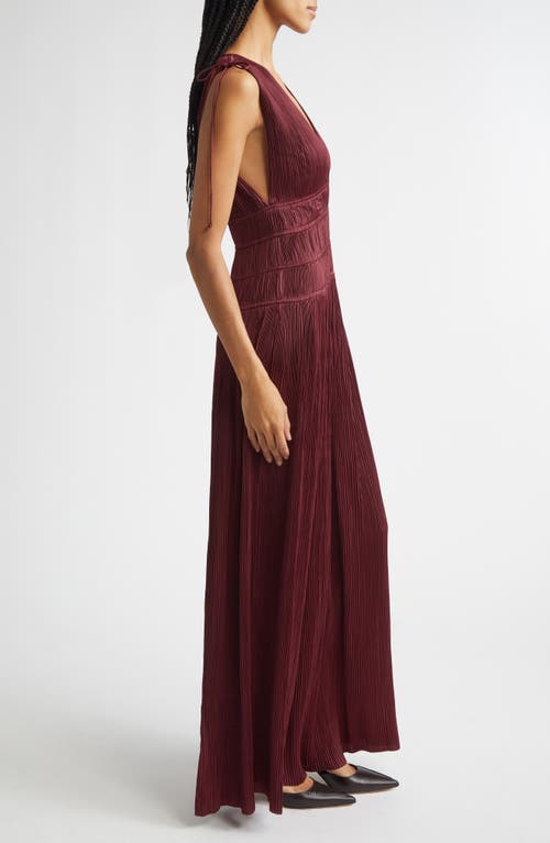 Ulla Johnson Tasneem Plissé Plunge Neck Gown In Burgundy