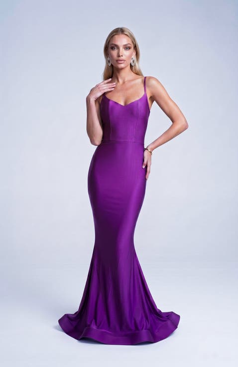 Open Back Pleated Sweetheart Mermaid Gown