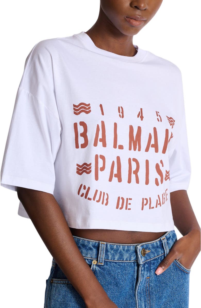 Balmain T-shirt with Balmain Plage print, Alternate, color, White