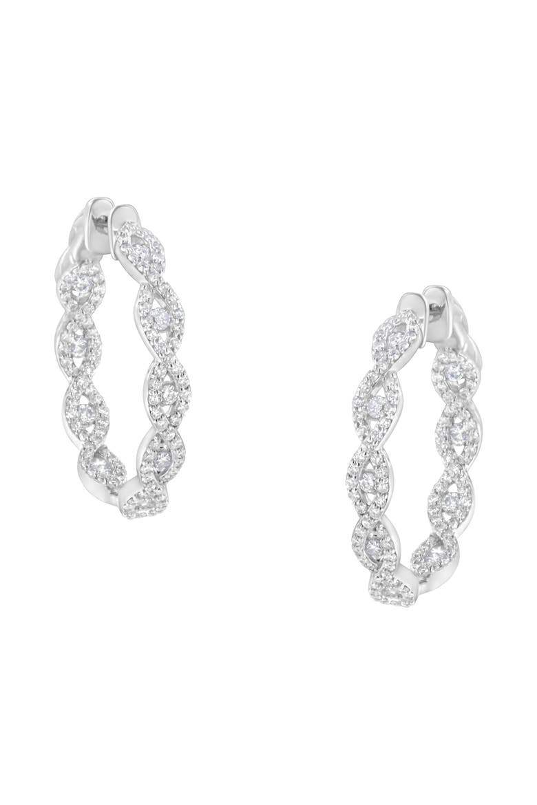 10K White Gold 1 1/2 cttw Diamond Hoop Earrings, Main, color, White
