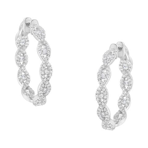 10K White Gold 1 1/2 cttw Diamond Hoop Earrings