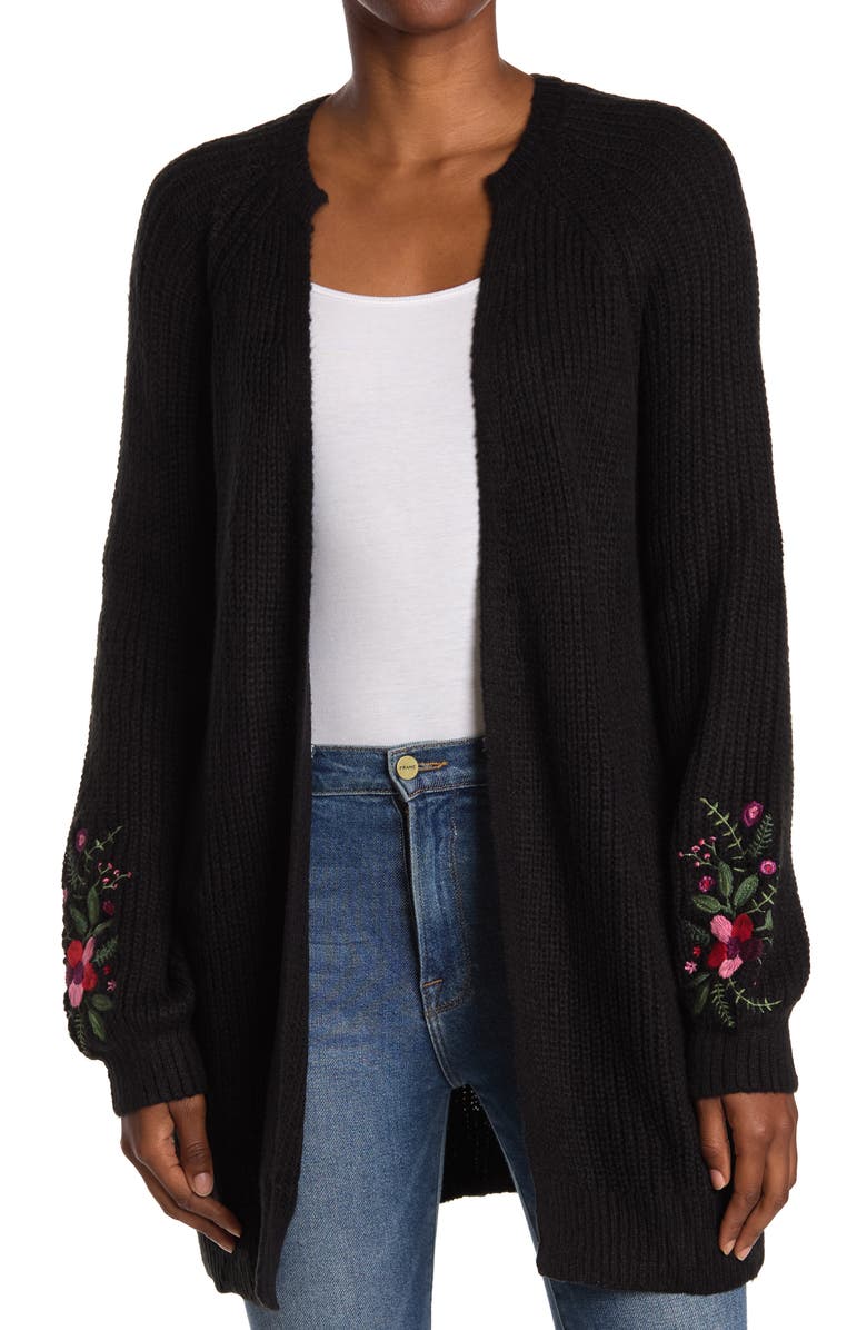 BY DESIGN Free Spirit Floral Embroidered Long Cardigan, Main, color,
