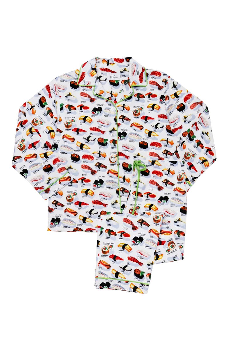 The Cat's Pajamas Pima Knit Pajama Print Set, Alternate, color, Sushi White