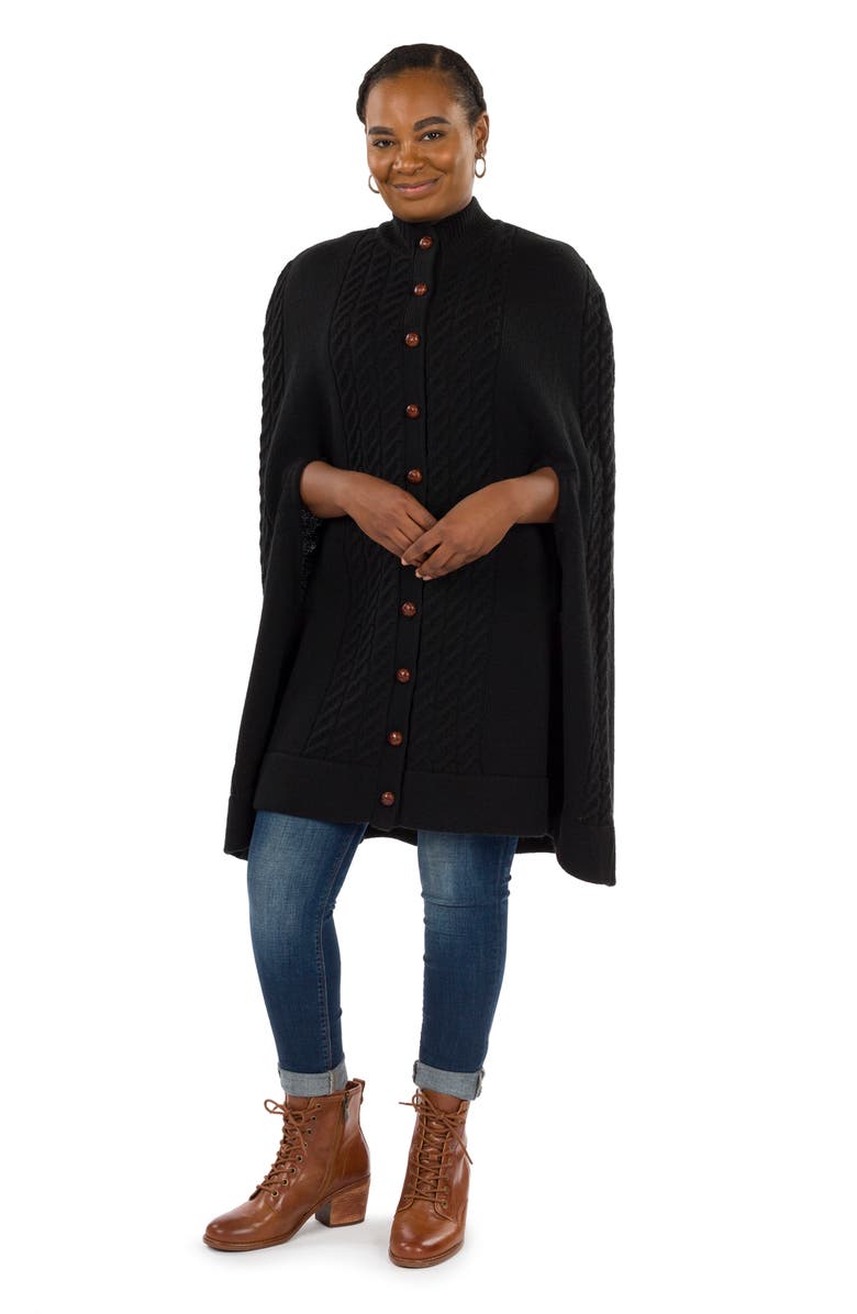 Patricia Nash Cable Knit Cape, Alternate, color, Black