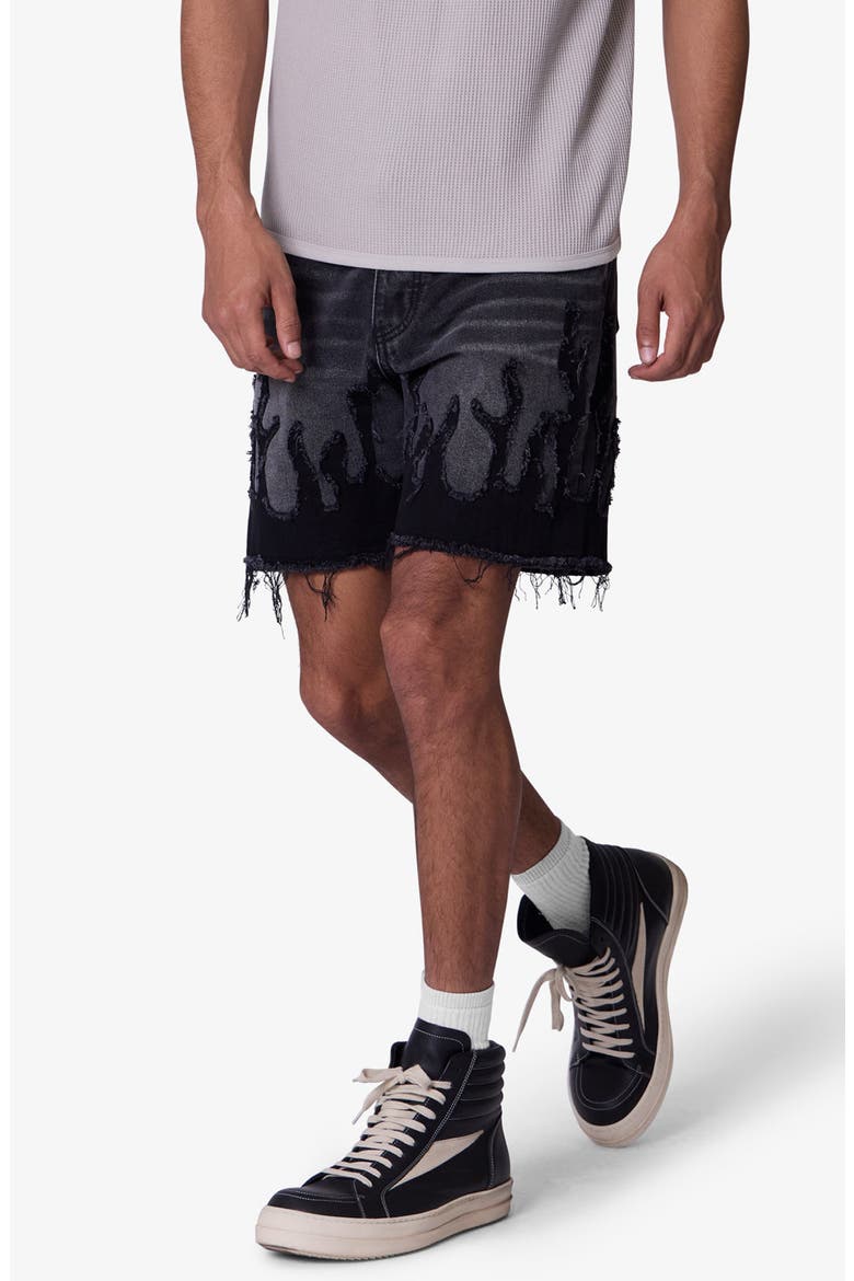 Flame Denim Shorts, Alternate, color, WASHED BLACK
