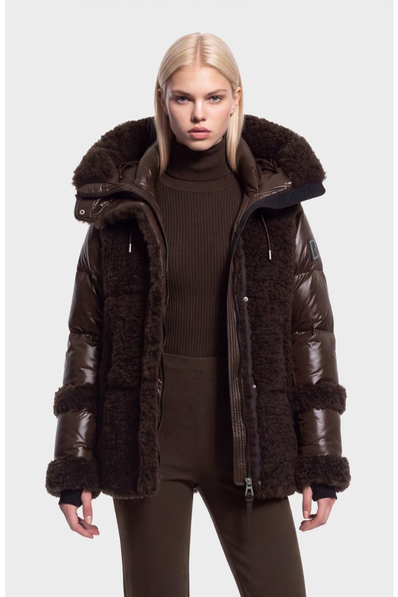 Marissa Teddy & Down Puffer Coat, Alternate, color, Espresso