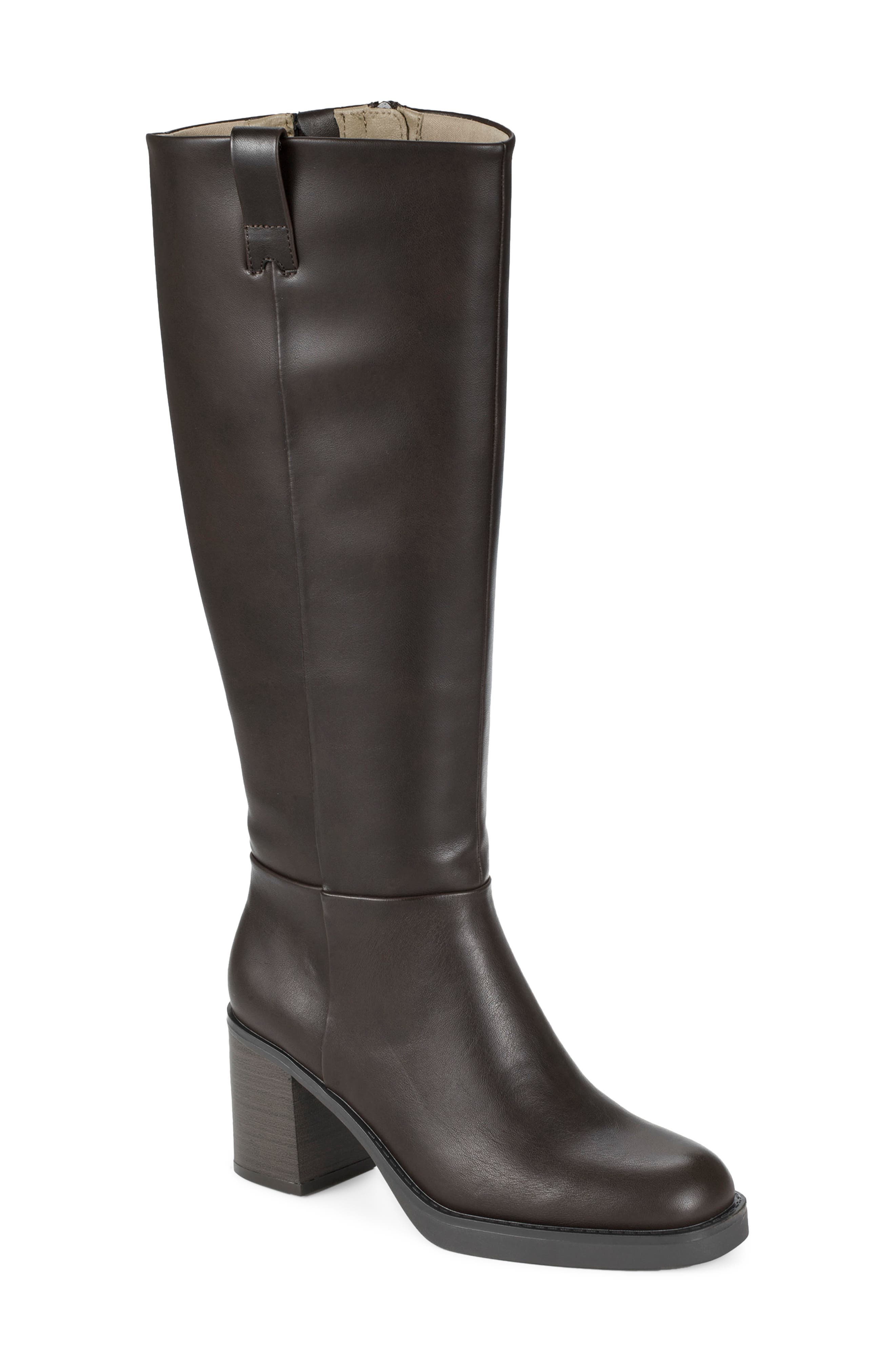Gretchen Faux Leather Wide Calf Knee High Boot, Main, color, DARK BROWN