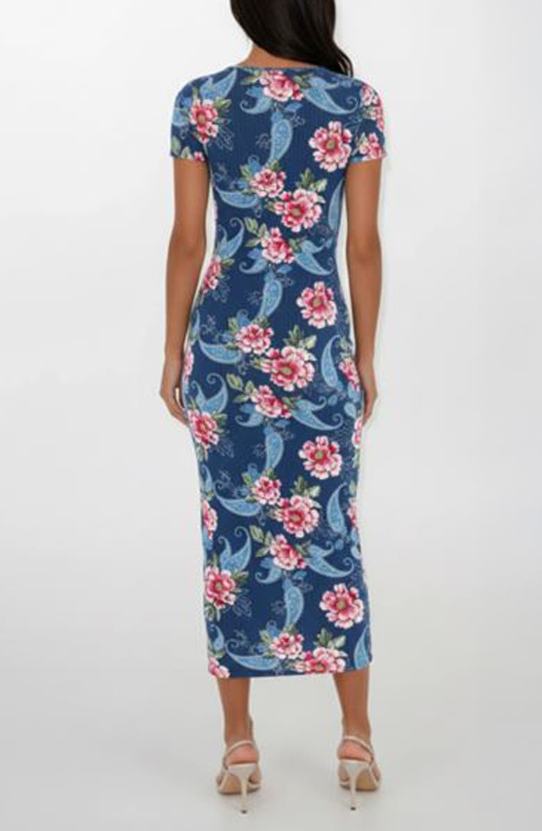bebe Square Neck Midi Dress, Alternate, color, Navy Fuchsia Floral