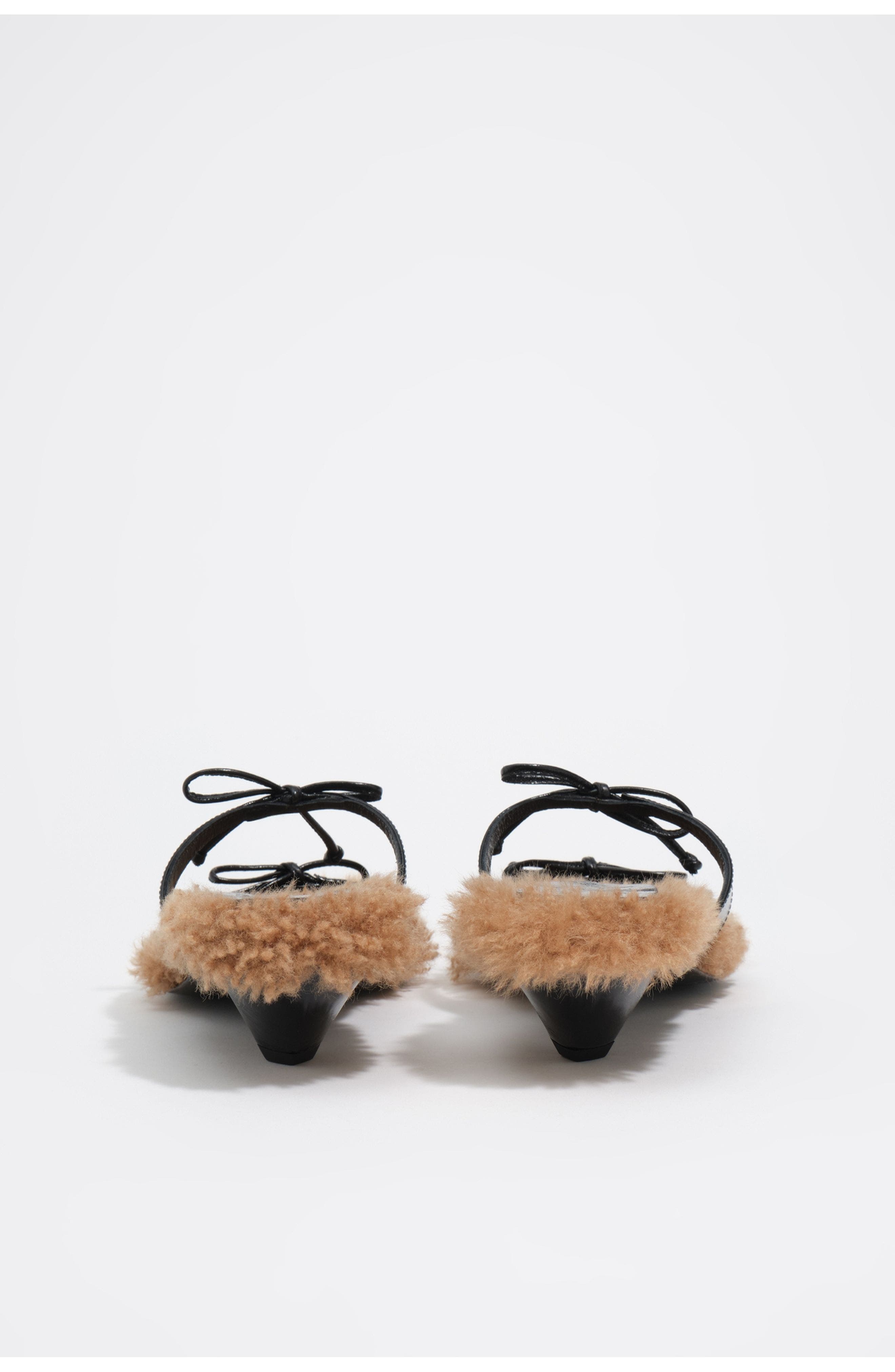 Leather Fur Heeled Sandal with Bows, Alternate, color, BLACK