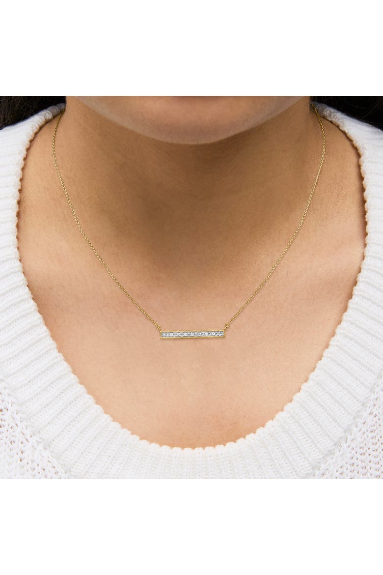 Yellow Gold Plated Diamond Accent Bar Pendant Necklace, Alternate, color, Silver
