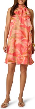 Adrianna Papell Floral Print Halter Trapeze Dress
